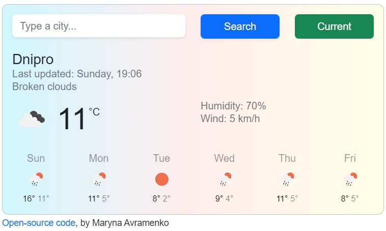 Weather app project preview